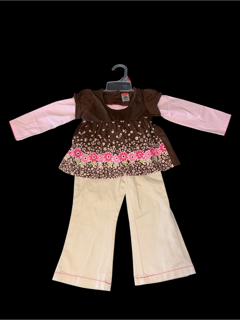 Fisher Price Girls Brown & Pink Floral Tunic Set with Cream Pants NWT Size 24M
